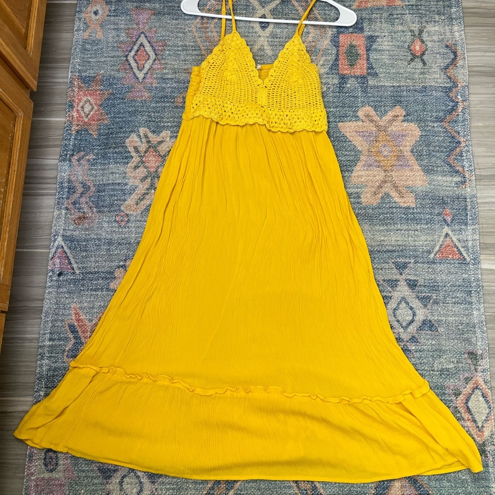 Yellow Crochet Top Midi Dress